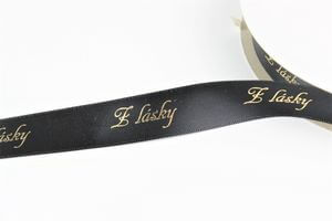 Čierna saténová stuha 2cm s nápisom ,,Z lásky"