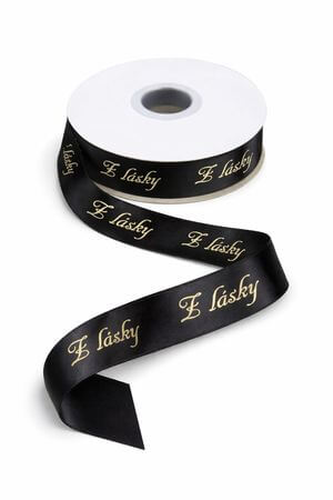 Černá saténová stuha 2cm s nápisem Z lásky