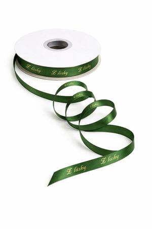 Zelená stuha so zlatým nápisom Z lásky 1cm