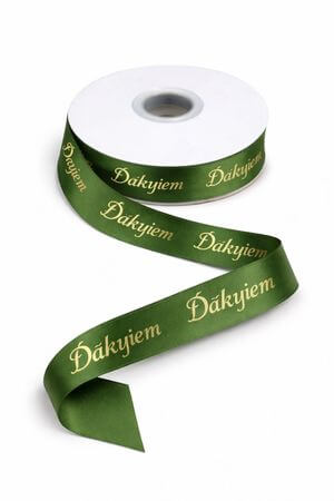Zelená saténová stuha 2cm s nápisom Ďakujem