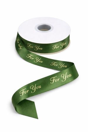 Zöld szatén szalag  arany színű angol felirattal  