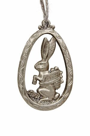 Zlaté matné závesné vajíčko so zajkom 7cm