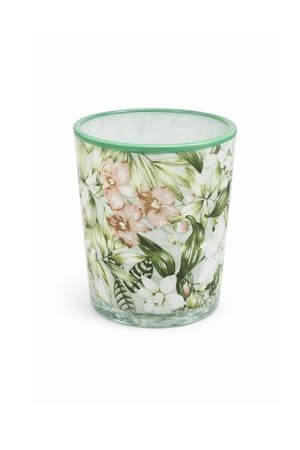 Zöldesrózsaszín virágos gyertyatartó 7cm