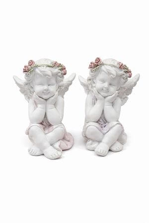 Fehér és rózsaszín ülő angyalszobrok 2-es készlet 