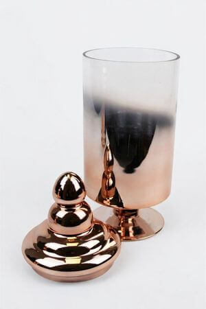 Medená lesklá sklenená dóza na podstavci 35cm