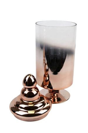 Réz színű üvegedény állványon 35cm