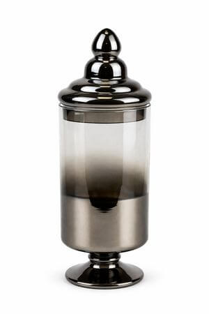 Ezüst színű csillogó üvegedény állványon 35cm