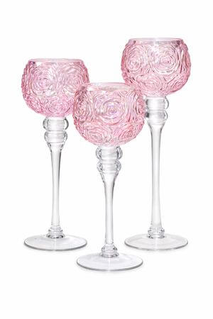 Ružičkové sklenené svietniky na stopke 3-set