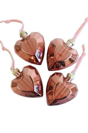 Růžové skleněné závěsné srdíčka 7 cm 4-SET