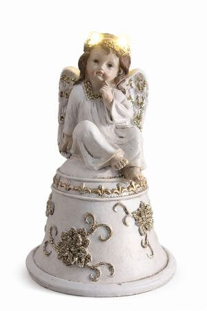 Krém-arany angyal LED csengőn 20cm