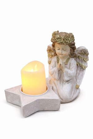 Rózsaszín-arany angyal LED csillagal 14cm