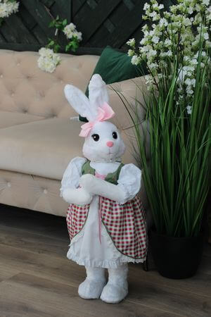 Vintage nyuszilány zöldes ruhában 60cm