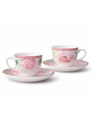 Romantic Rose porcelánové šálky s podšálkami 2-set