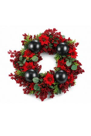 Červený adventný veniec s vianočnými ružami 50cm