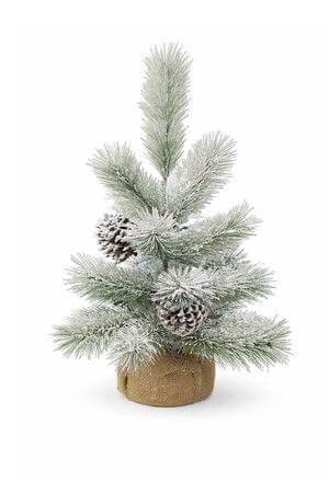 Zasněžený dekorační vánoční stromek v jutě 68cm