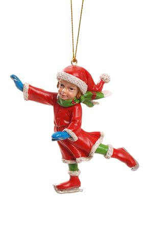 Červená závěsná vánoční ozdoba bruslař 8cm