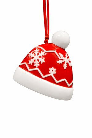 Červená vianočná ozdoba čiapka s vločkami 11cm