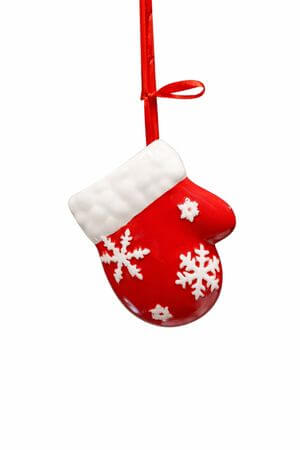 Červená vianočná ozdoba rukavica s vločkami 11cm