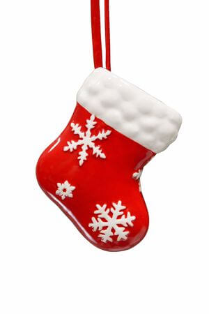 Červená vánoční ozdoba ponožka s vločkami 11cm
