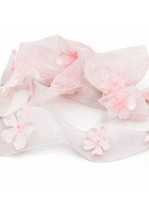 Lososová priehľadná stuha s kvietkami 3,5cm 5m