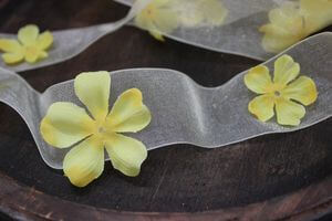 Žlutá průhledná stuha s kvítky 3,5cm 5m