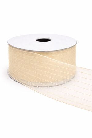 Krémová priehľadná stuha s pásikmi 4cm 10m
