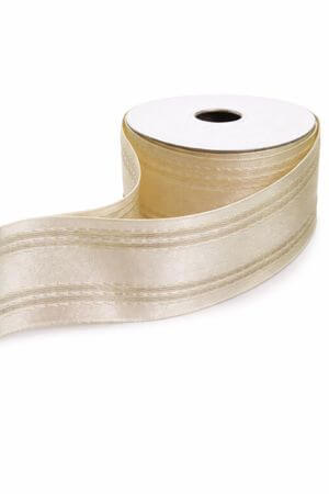Krémová saténová stuha s pásikmi 4cm 10m