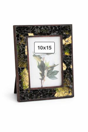 Zöld-arany képkeret tördelt üvegből 22cm