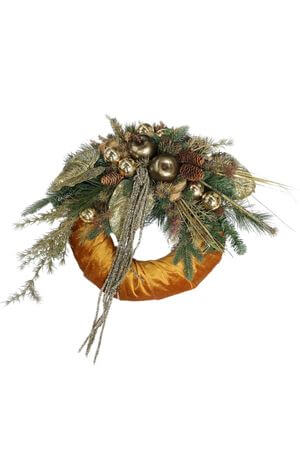 Zlatý vianočný veniec na dvere s jablkom 70cm