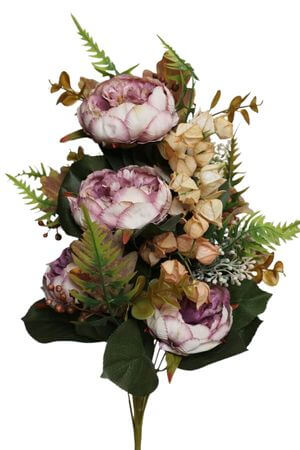 Fialová umělá kytice s pivoňkami 52cm