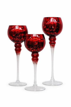 Červené skleněné svícny na stopce 3-set