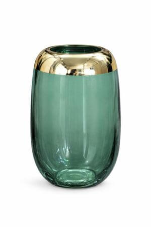 Zelená skleněná váza se zlatým okrajem 25cm