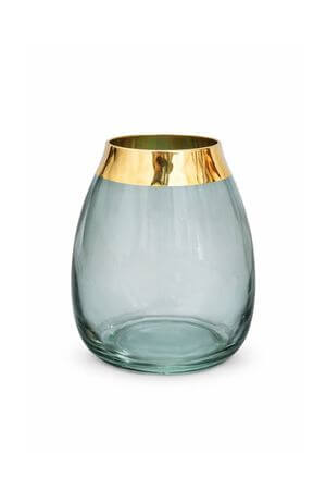 Zelená skleněná váza se zlatým okrajem 23cm