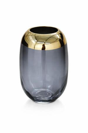 Šedá skleněná váza se zlatým okrajem 25cm