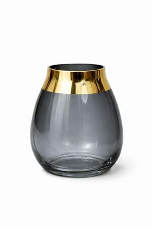 Šedá skleněná váza se zlatým okrajem 23cm