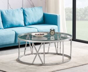 Ezüst üveg dohányzóasztal 100cm 45cm