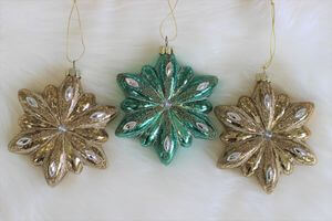 Zlato tyrkysové vánoční ozdoby hvězdy 3ks 11cm