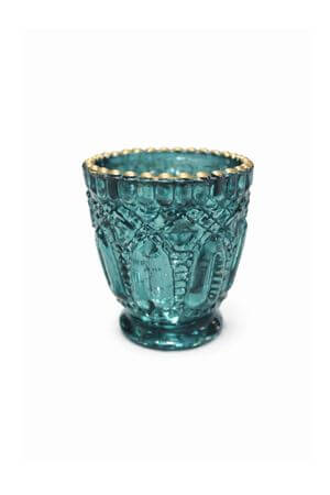 Tyrkysový skleněný svícen na čajovou svíčku 7cm