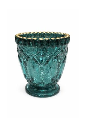 Tyrkysový skleněný svícen na čajovou svíčku 10cm