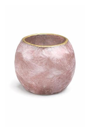 Růžový zamrzlý skleněný svícen 10cm