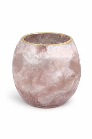 Růžový zamrzlý skleněný svícen 13cm