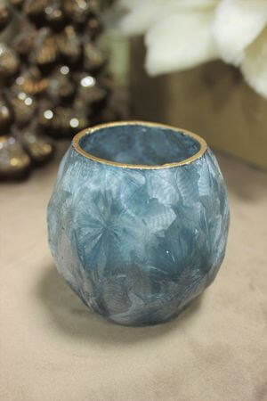 Modrý zamrzlý skleněný svícen 8cm
