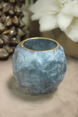 Kék fagyos üveg gyertyatartó 10cm