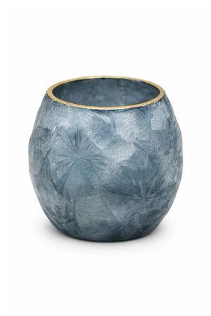 Modrý zamrzlý skleněný svícen 13cm