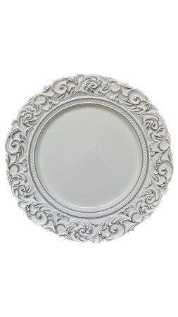 Bílo stříbrný klubový talíř s ornamentem 35cm