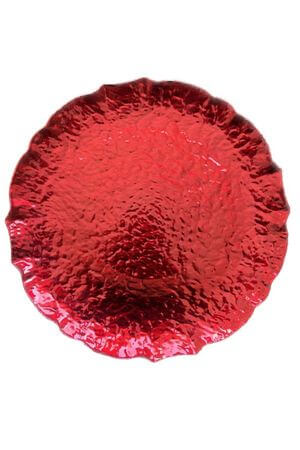 Červený lesklý klubový talíř Květ 33cm