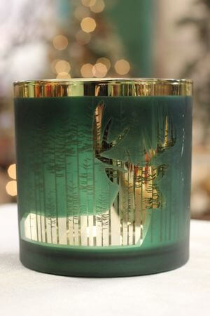 Zöld-arany üveg gyertyatartó Szarvas 15cm