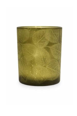 Olivazöld üveg gyertyatartó Levél 10cm