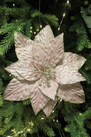 Růžově zlatá lesklá vánoční růže 26cm