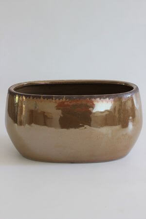 Hnědý perleťový keramický květináč oválný 28cm